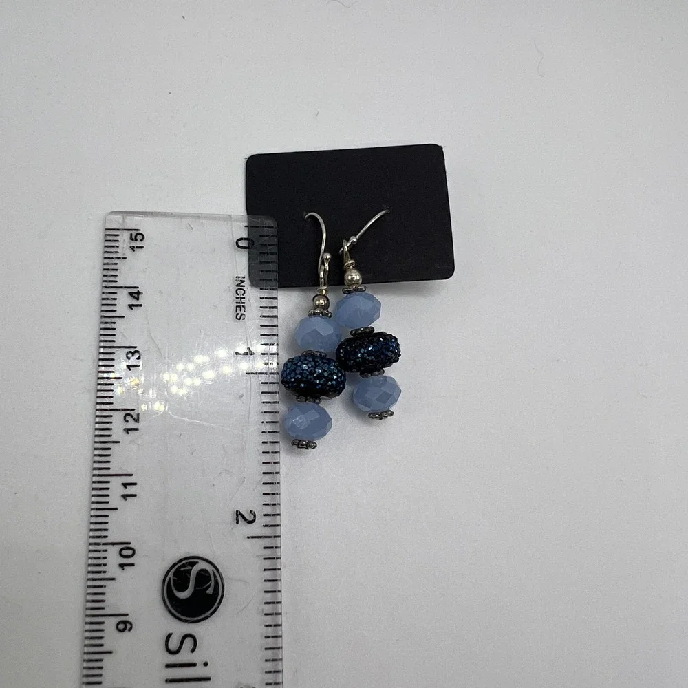 Blue Bead Dangle‎ Earrings 925 Sterling Silver Accents Women's Jewelry